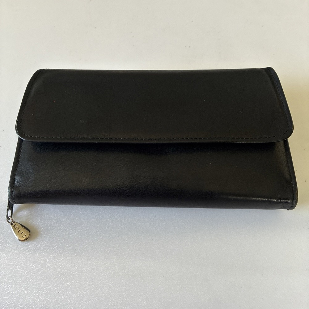 Rolfs Cowhide Black Leather Wallet Clutch Organizer Vintage Change Zipper